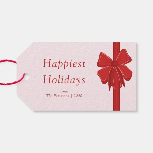 Etiqueta Para Presente Natal envolto em Laço Vermelho Moderno (Verso Horizontal)