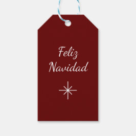Etiqueta Para Presente Natal Feliz Navidad Simple Floco de Neve Vermelho