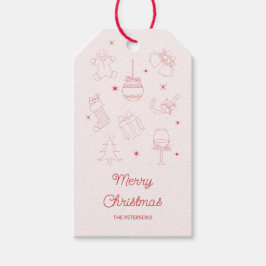 Etiqueta Para Presente Natal Fofo Divertido Rosa Vermelho Desenhado à Mão