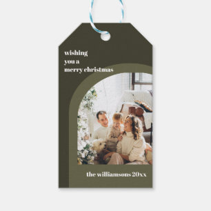 Etiqueta Para Presente Natal Foto Vertical Arco Moderno Verde Oliva