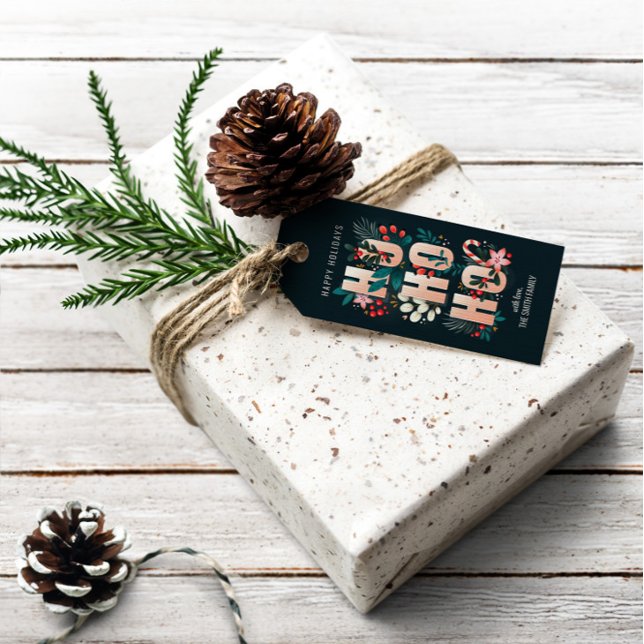 Etiqueta Para Presente Natal HoHo Holly Branches Candy Cane (Criador carregado)