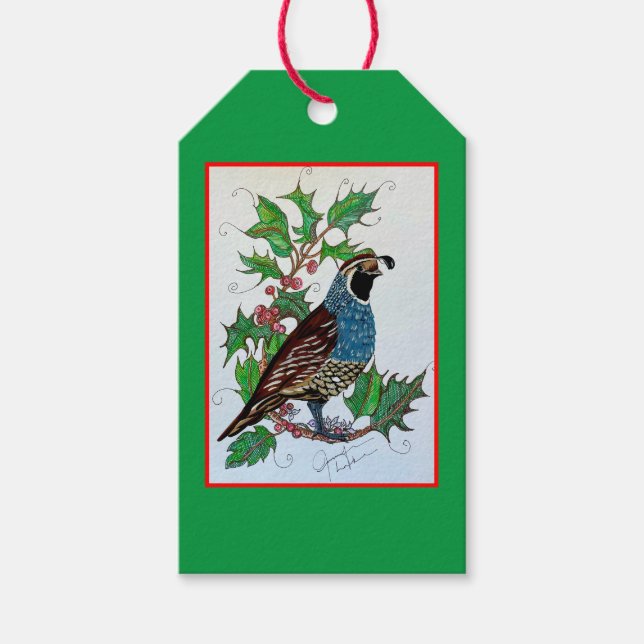 Etiqueta Para Presente Natal Holly Quail (Frente)