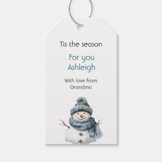 Etiqueta Para Presente Natal Homem de Neve Azul (Frente)