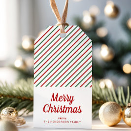 Etiqueta Para Presente Natal Moderno com Listras Vermelhas e Verdes