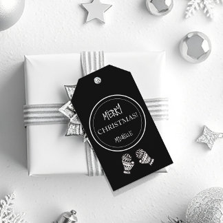 Etiqueta Para Presente Natal Moderno Preto e Branco Personalizado