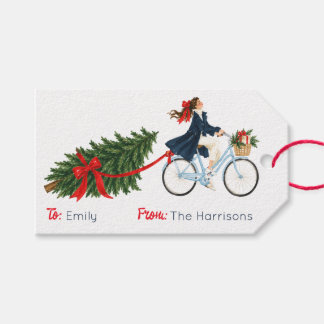 Etiqueta Para Presente Natal nos Hamptons Mulher elegante de bicicleta
