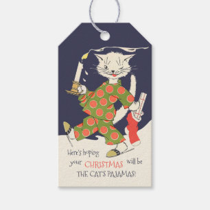 Etiqueta Para Presente Natal O pijama do gato Funny vintage CC0441