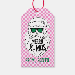Etiqueta Para Presente Natal Papai Noel Xadrez Rosa Groovy Retrô