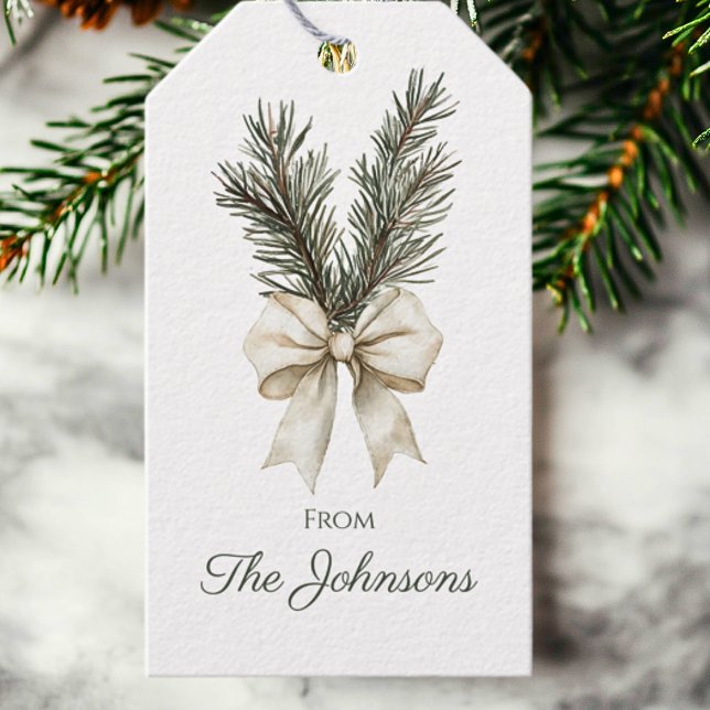 Etiqueta Para Presente Natal Personalizado com Galho de Pinheiro Rústico  (Criador carregado)