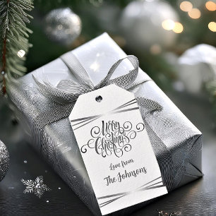 Etiqueta Para Presente Natal personalizado elegante prateado e branco