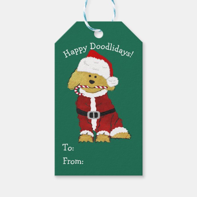 Etiqueta Para Presente Natal personalizado Goldendoodle Papai Noel (Frente)