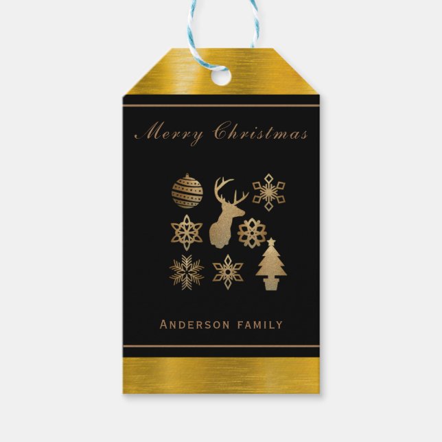 Etiqueta Para Presente Natal personalizado, preto e ouro (Frente)