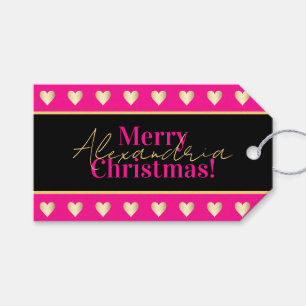 Etiqueta Para Presente Natal Personalizado Rosa Quente Preto Dourado Cora