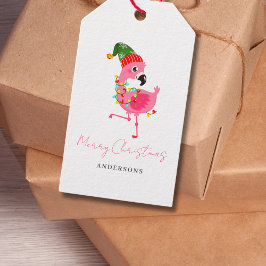 Etiqueta Para Presente Natal Pink Flamingo Personalizado
