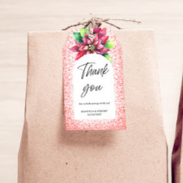 Etiqueta Para Presente Natal Poinsettia Vermelha com Purpurina Obrigada C