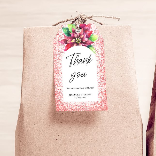 Etiqueta Para Presente Natal Poinsettia Vermelha com Purpurina Obrigada C (Criador carregado)
