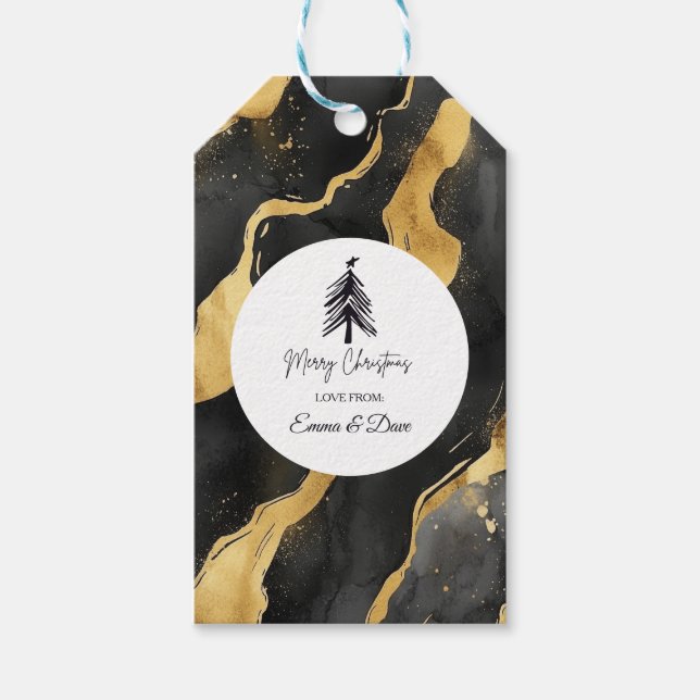 Etiqueta Para Presente Natal Preto e Dourado (Frente)