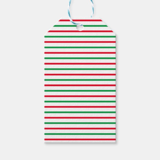 Etiqueta Para Presente Natal Red Green White Stripes feriados (Frente)