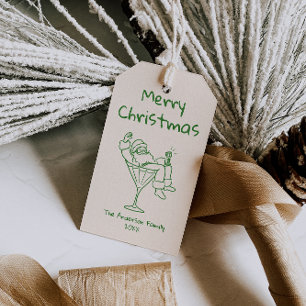 Etiqueta Para Presente Natal retrô desenhado Papai Noel verde Feliz Natal