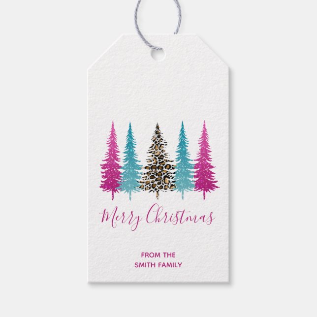 Etiqueta Para Presente Natal Rosa Glam e Turquesa (Frente)