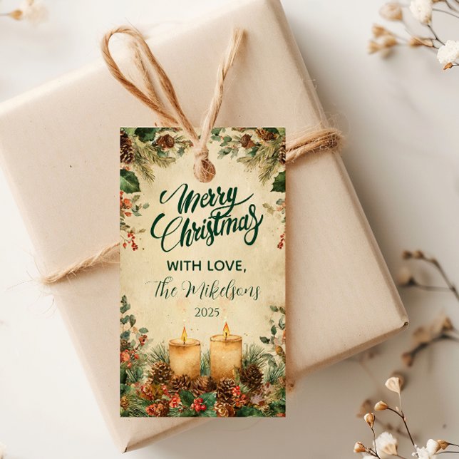 Etiqueta Para Presente Natal Rustic Candle Pinecone (Criador carregado)