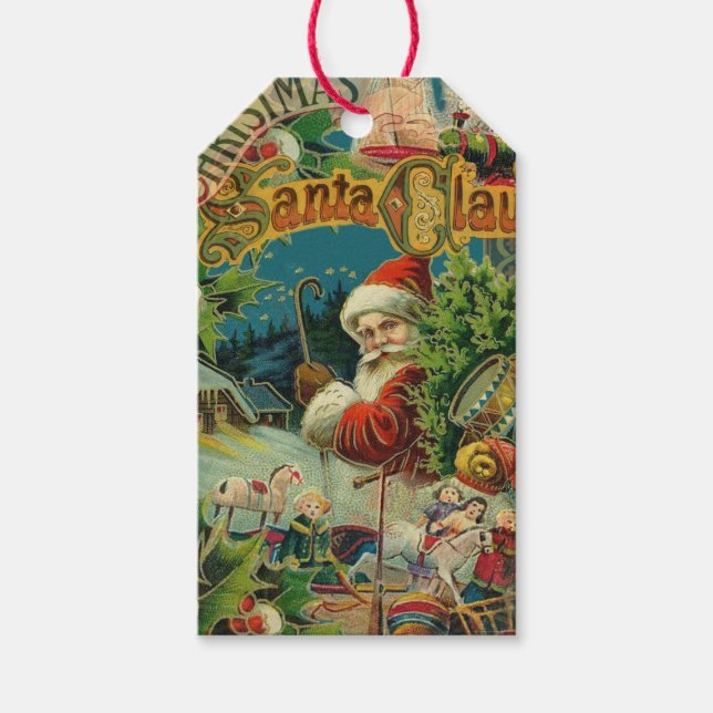 Etiqueta Para Presente Natal Santa Claus Arte Antiquada (Frente)