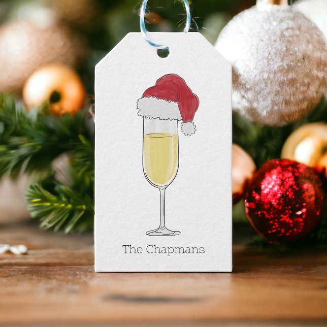 Etiqueta Para Presente Natal Santa Hat Champagne Festivo (Criador carregado)