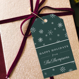 Etiqueta Para Presente Natal Verde clássico Flocos de Neve Felizes Feriad