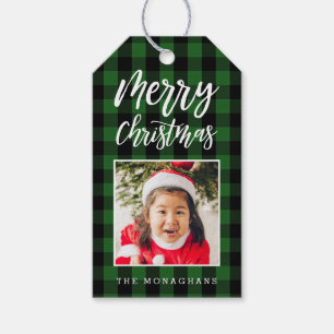 Etiqueta Para Presente Natal verde da foto da xadrez