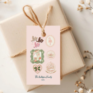Etiqueta Para Presente Natal Verde Rosa Retro