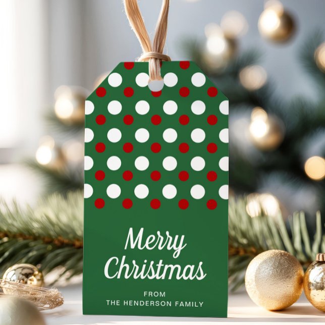 Etiqueta Para Presente Natal Verde Vermelho Bolinhas Festivas  (Festive Green Red Polka Dots Christmas Gift Tags)