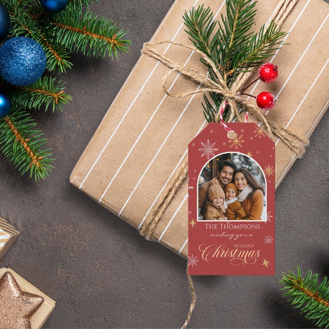 Etiqueta Para Presente Natal Vermelho com Flocos de Neve Modernos (Criador carregado)