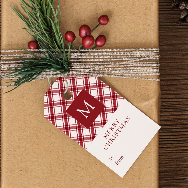 Etiqueta Para Presente Natal Vermelho Monograma (Monogrammed Red Christmas Gift Tags
)