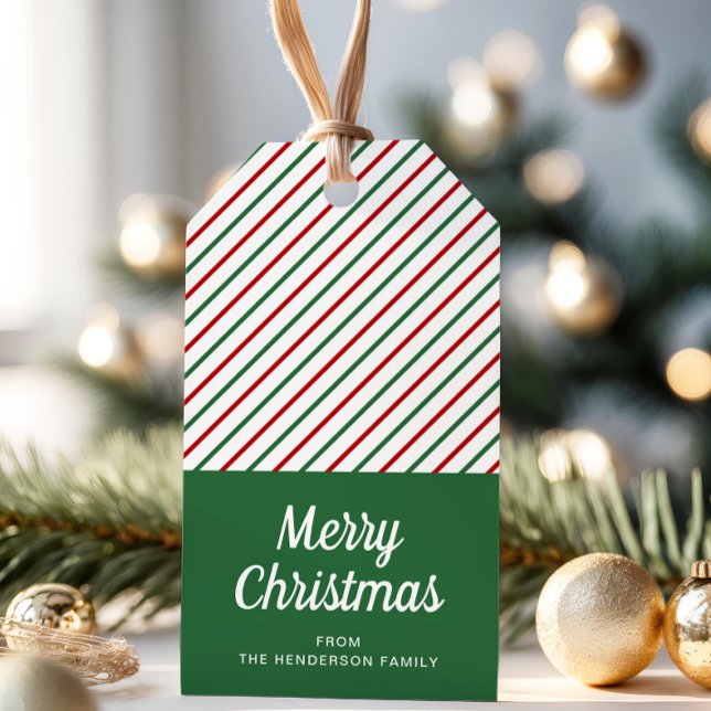 Etiqueta Para Presente Natal Vermelho Verde Moderno Strike (Modern Green Red Striped Christmas Gift Tags)