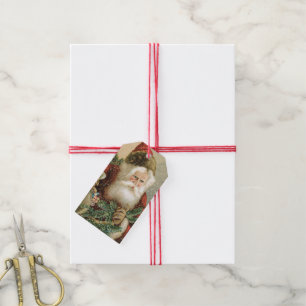 Etiqueta Para Presente Natal vintage, Victorian Papai Noel com pinho