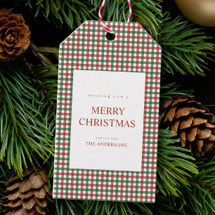 Etiqueta Para Presente Natal Xadrez Vermelho e Verde