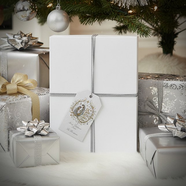 Etiqueta Para Presente Natividade de Natal prateada e dourada (Criador carregado)