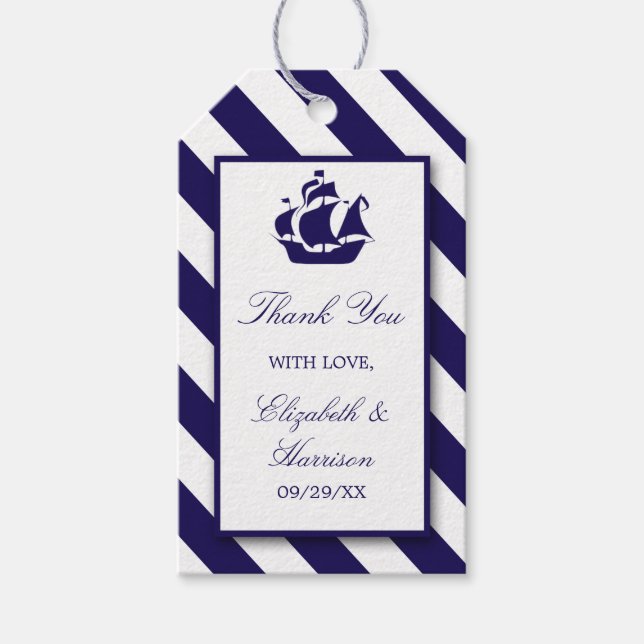Etiqueta Para Presente Náutica Stripes & Marinho Náutico Naufrágio Azul (Frente)
