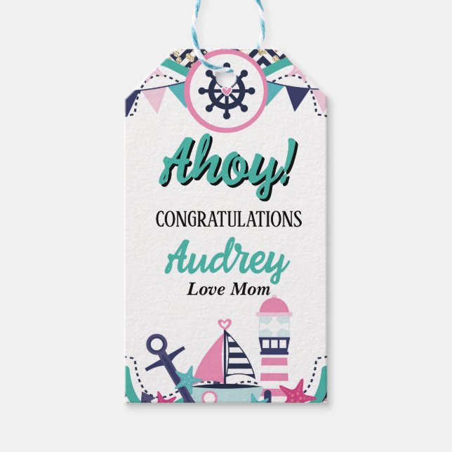 Etiqueta Para Presente Nautical Ahoy Baby Shower (Frente)