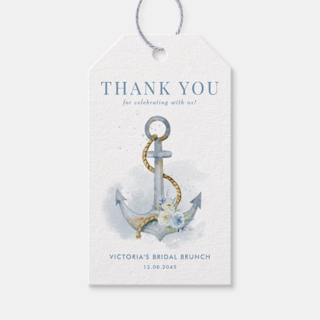 Etiqueta Para Presente Nautical Blue Floral Anchor Summer Bridal Brunch (Frente)