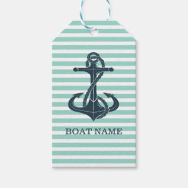 Etiqueta Para Presente Náutico, Âncora, Listras Verde Menta