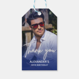 Etiqueta Para Presente Navy blue Gradient Photo Birthday Thank you