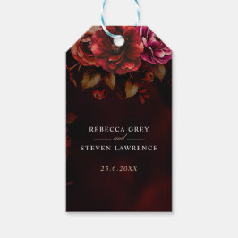 Etiqueta Para Presente Negra-vermelha-esbelta floral romântica de casamen