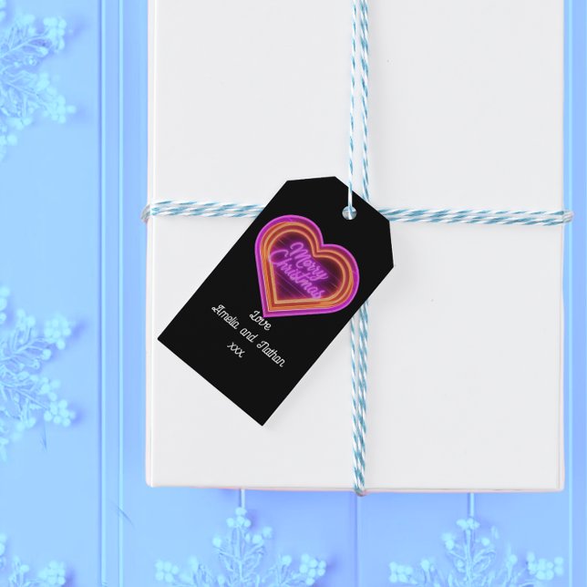 Etiqueta Para Presente Neon Merry Christmas Personalizado (Criador carregado)