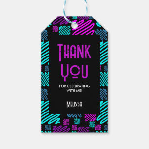 Etiqueta Para Presente Neon Purple Blue Geométrico Muito Obrigado