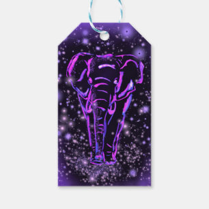 Etiqueta Para Presente Neon Purple Elephant Andando À Noite Estrelada