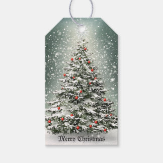 Etiqueta Para Presente Neve Branca em Torres de Natal Verde Ornamentos Co