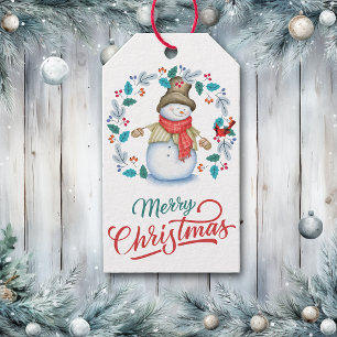 Etiqueta Para Presente Neve com Red Bird Wreath