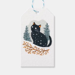 Etiqueta Para Presente Neve de inverno aconchegante do gato preto