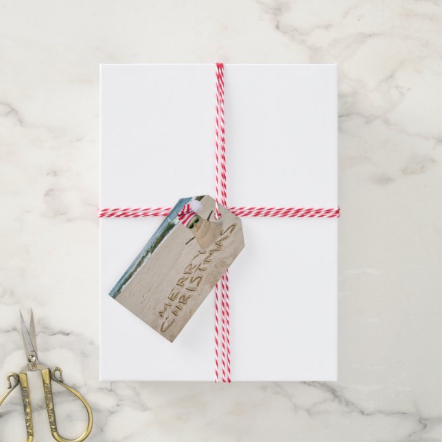 Etiqueta Para Presente Neve Feliz de Natal na praia (Com cordão)